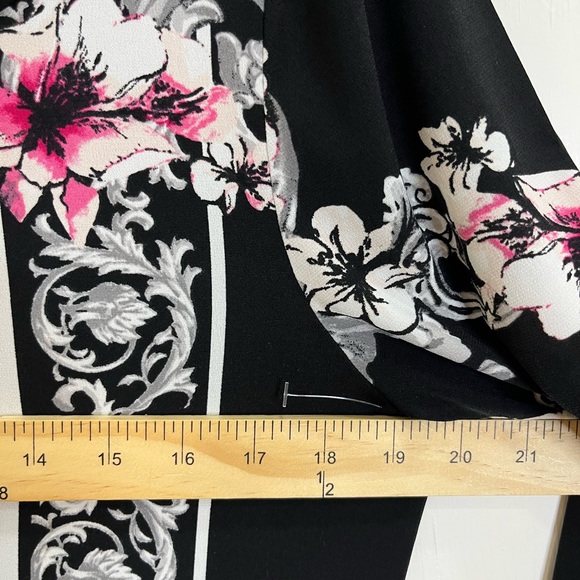 White House Black Market Black and Pink Floral 3/4 sleeve dress L - Picture 8 of 9